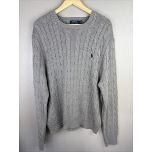 Men's Polo Ralph Lauren Grey Cable Knit Pullover Sweater Size XL